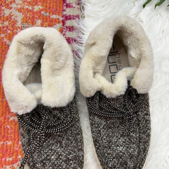 Hey Dude Faux Fur Trim Lining Britt Cocoa Shoes Ankle Boots Booties 7 Gray/Brown - Picture 4 of 9